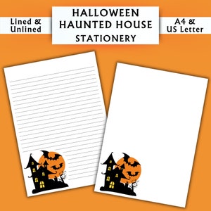 Papelería de casa encantada de Halloween - Papelería imprimible - Papelería digital con acuarela - Papelería de otoño - Papel de escritura digital