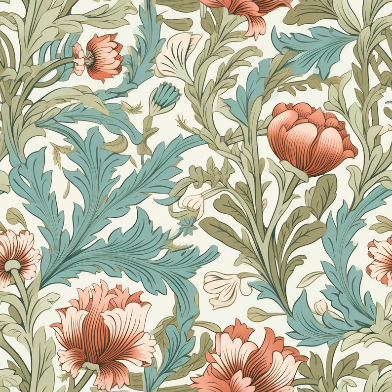 Preview image of a Seamless Pastel William Morris Inspired Digital Design Papers