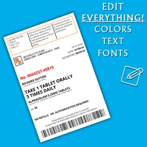 Editable Prescription Label Template Printable Editable Vertical RX Editable Prescription Label Template Printable Editable Vertical RX