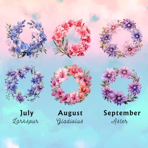 Watercolor Birth Month Flowers Clipart Bundle Birth Flowers Wreath Clipart Watercolor Floral Bundle Instant Download 24 Designs image 5