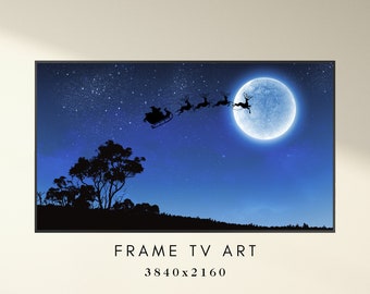 Christmas Frame TV Art - Sleigh Over The Moon Art for TV - Holiday TV Frame Art - Xmas Frame Tv Art - Farmhouse Frame Tv - Instant Download