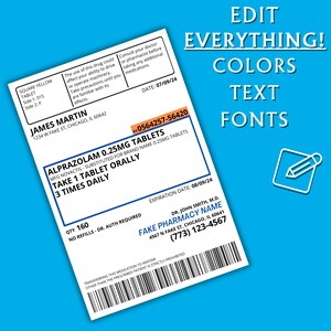 Preview image for an Editable Vertical Prescription Label Canva Template