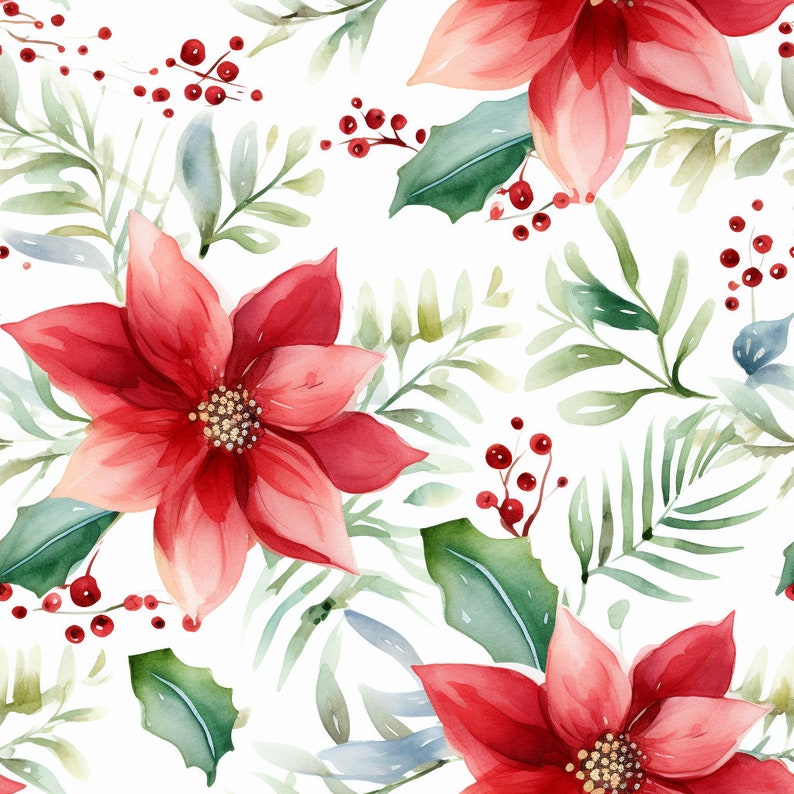 Seamless Watercolor Christmas Inspired Digital Design Paper