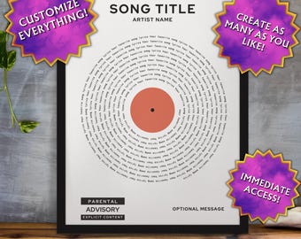 Aangepaste print songteksten, aangepaste songtekstprint, aangepaste songposter, poster bruiloftsliedtekst, poster eerste dansnummer, songteksten Record 05