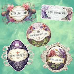 Preview image for an Editable Botanical Apothecary Labels Canva Template