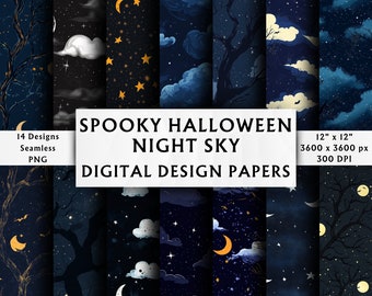 Spooky Halloween Night Sky Digital Papers - Scrapbook Papers - Seamless Patterns - Digital Background - Instant Download - 14 Designs