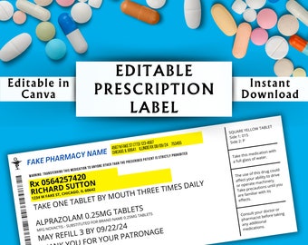 Editable Prescription Label Template - Printable Editable Horizontal RX Bottle - Pill Bottle Label - Canva Template - Instant Download #02