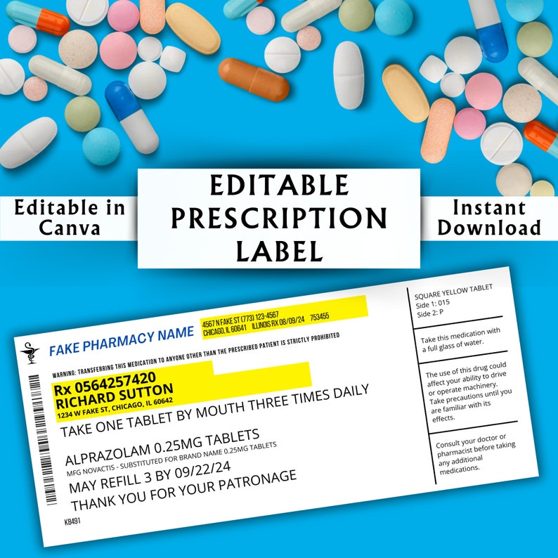 Editable Prescription Label Template Printable Editable Horizontal RX Editable Prescription Label Template Printable Editable Horizontal RX