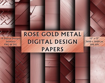 Rose Gold Metal Digital Papers - Scrapbook Papers - Seamless Patterns - Digital Background - Brushed Metal - Instant Download - 14 Designs