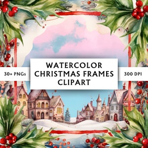 Watercolor Christmas Frames Bundle - Christmas Clipart Bundle - Christmas Floral Border - Christmas PNG - Instant Download - 30+ Designs