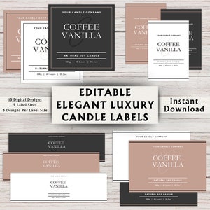 Editable Elegant Luxury Candle Label Templates - Candle Label Design - Candle Label Template Canva - Instant Download - 15 Designs