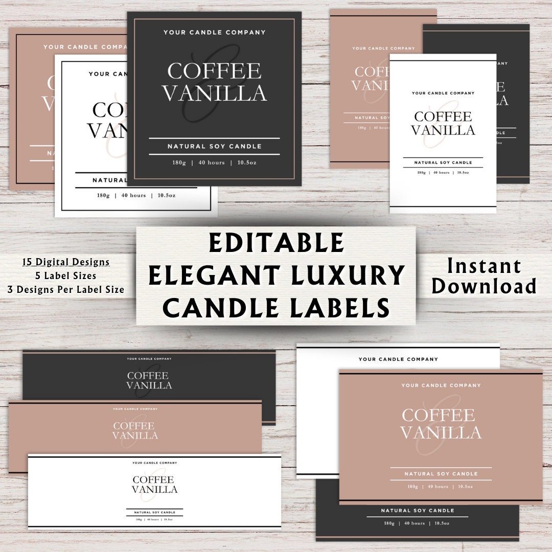 Editable Elegant Luxury Candle Label Templates - Candle Label Design - Candle Label Template Canva - Instant Download - 15 Designs