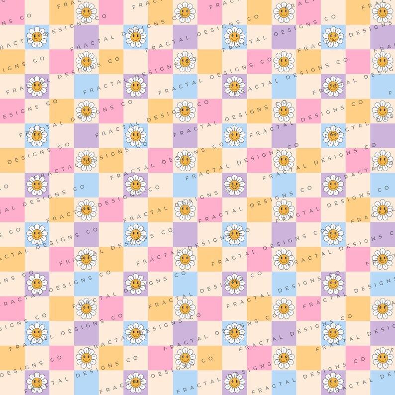 Preview image for Groovy Summer Floral Checkered Digital Design Paper