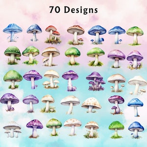 Preview image for 70 Watercolor Mushroom Clipart Digital Sticker Designs