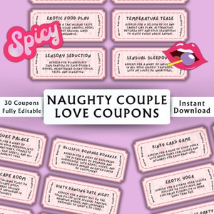 Naughty Couple Love Coupons - Kinky Love Coupons - Boyfriend Love Coupons - Love Coupons For Him Printable - Instant Download - 30 Coupons