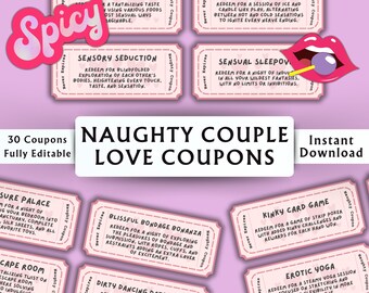 Naughty Couple Love Coupons - Kinky Love Coupons - Boyfriend Love Coupons - Love Coupons For Him Printable - Instant Download - 30 Coupons