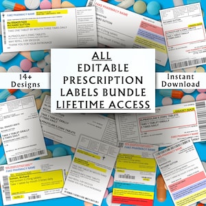 Ensemble d'étiquettes d'ordonnances modifiables accès à vie - étiquette de bouteille RX modifiable imprimable - modèle d'étiquette de bouteille de pilules - téléchargement immédiat