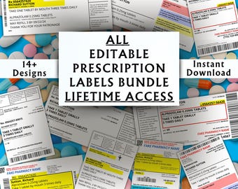 ALL Editable Prescription Labels Bundle LifeTime Access - Printable Editable RX Bottle Label - Pill Bottle Label Template - Instant Download