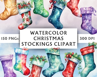 Watercolor Christmas Stockings Clipart - Christmas Clipart Bundle - Christmas Sock Clipart - Christmas PNG - Instant Download - 150 Designs