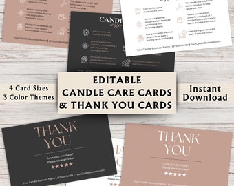 Editable Candle Care Card Template - Candle Thank You Card Design - Printable Candle Instructions - Candle Care Card Insert Canva Template