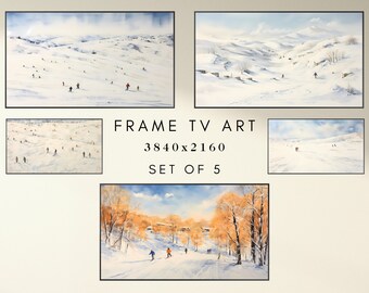 Winter Frame TV Art - Winter Skiing Snow Art for Frame TV - Christmas Frame TV - Xmas Frame Tv Art - Instand Download - 5 Digital Designs