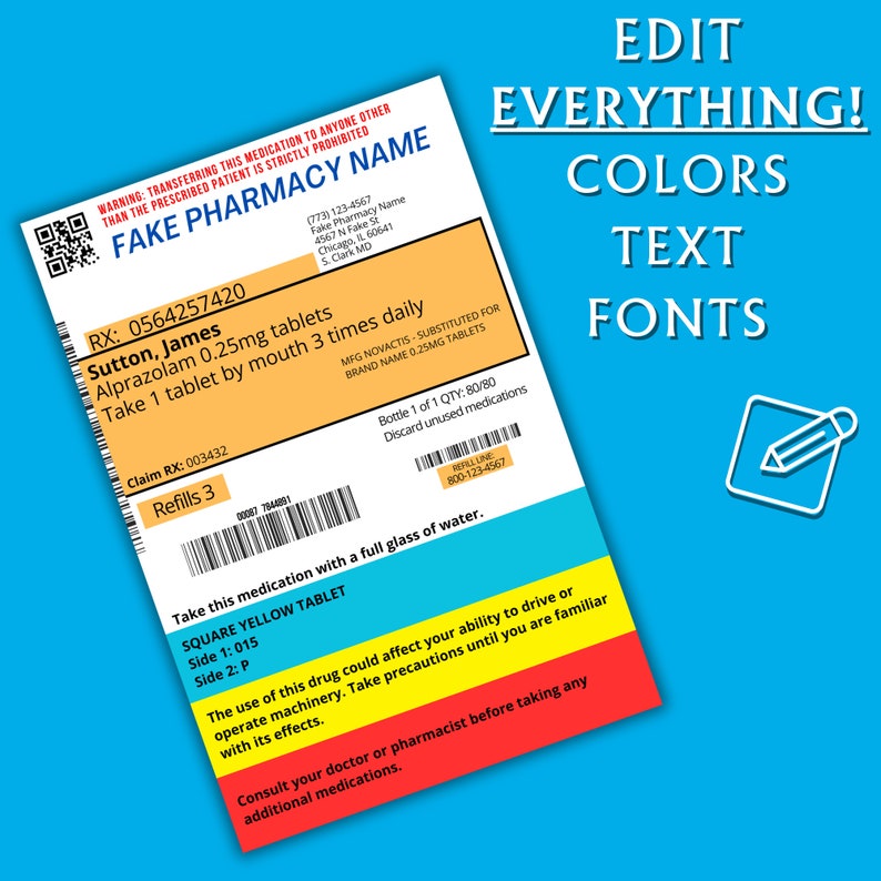 Editable Prescription Label Template Printable Editable Vertical RX Editable Prescription Label Template Printable Editable Vertical RX