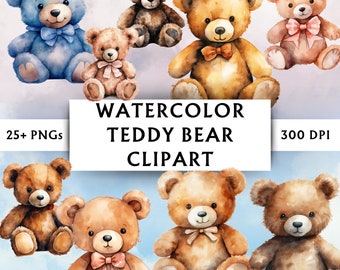 Paquete de imágenes prediseñadas de osito de peluche en acuarela - Imágenes prediseñadas de osito de guardería - Imágenes prediseñadas de osito de peluche bohemio - Imágenes prediseñadas de osito de peluche - Descarga instantánea - Más de 25 diseños