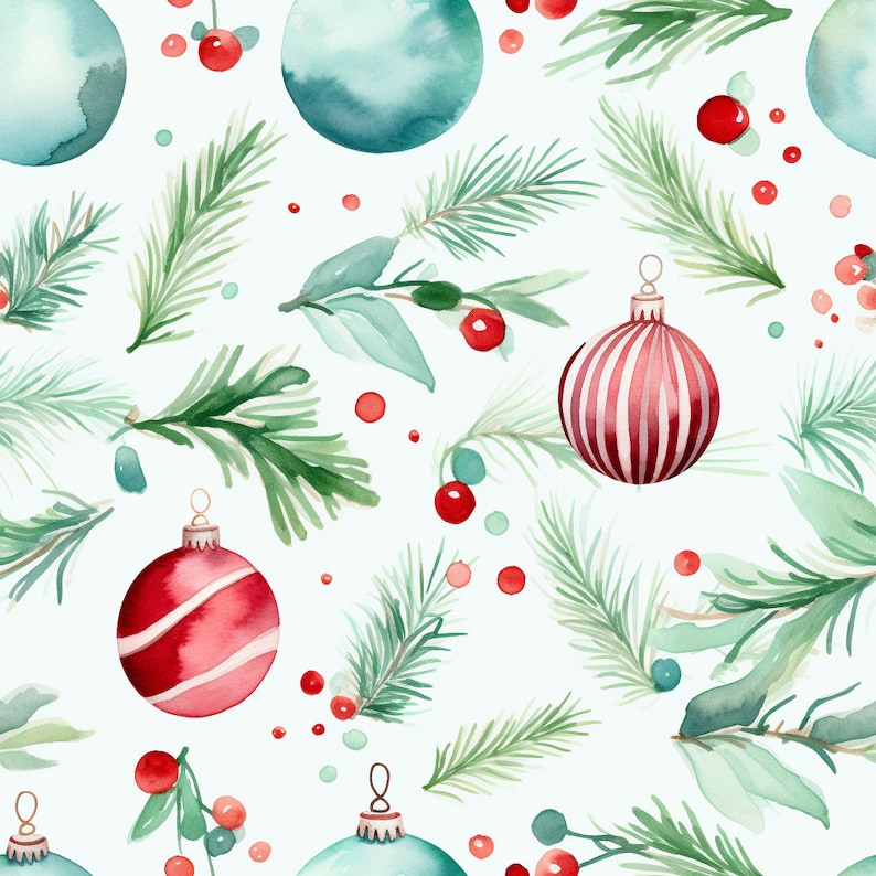 Seamless Watercolor Christmas Inspired Digital Design Paper