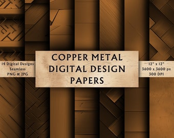 Copper Metal Digital Papers - Scrapbook Papers - Seamless Patterns - Digital Background - Brushed Metallic - Instant Download - 14 Designs