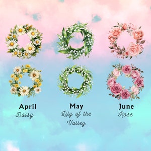 Preview image for 24 Watercolor Birth Month Flower Wreath Clipart Digital Designs