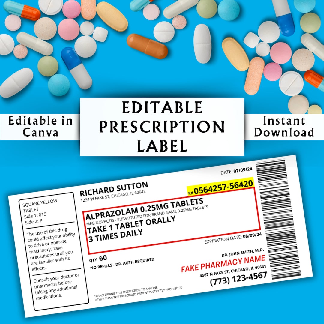 Editable Prescription Label Template - Printable Editable Horizontal RX ...