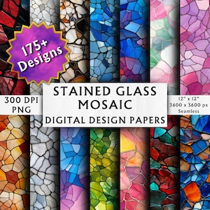 Carta digitale per mosaico in vetro colorato - Carta senza soluzione di continuità - Sfondo in vetro colorato - Mosaico astratto - Download immediato - Oltre 175 design