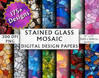 Stained Glass Mosaic Digital Papers - Seamless Paper - Stained Glass Background - Abstract Mosaic - Instant Download - 175+ Designs