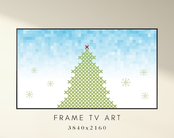 Christmas Frame TV Art - Embroidered Christmas Tree Art for TV - Holiday TV Frame Art - Xmas Frame Tv Art - Instant Digital Download