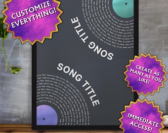 Aangepaste print songteksten, aangepaste songtekstprint, aangepaste songposter, poster bruiloftslied, songtekst poster bruiloft, poster eerste dansnummer, songteksten Record 07