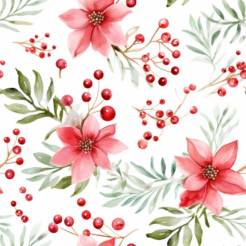 Seamless Watercolor Christmas Inspired Digital Design Paper