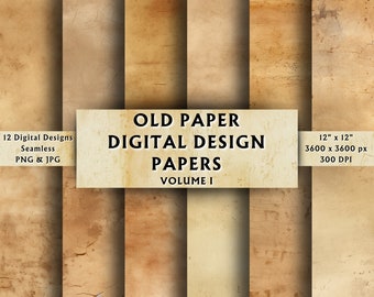 Old Paper Digital Papers Vol 1 - Scrapbook Paper - Seamless - Digital Background - Shabby Paper - Antique - Instant Download - 12 Designs