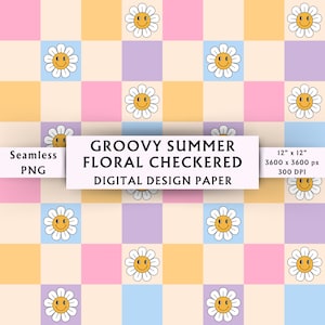 Cover image for Groovy Summer Floral Checkered Digital Design Paper