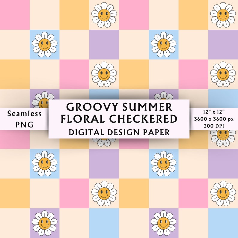 Cover image for Groovy Summer Floral Checkered Digital Design Paper