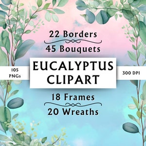 Watercolor Eucalyptus clipart - Eucalyptus PNG - Foliage Clipart - Eucalyptus Border - Eucalyptus Corner - Instant Download - 105 Designs
