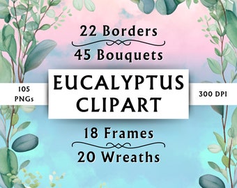 Clipart de eucalipto en acuarela - Eucalipto PNG - Clipart de follaje - Borde de eucalipto - Esquina de eucalipto - Descarga instantánea - 105 diseños