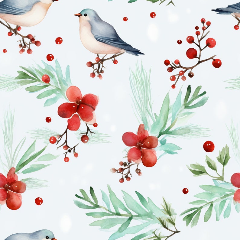Seamless Watercolor Christmas Inspired Digital Design Paper