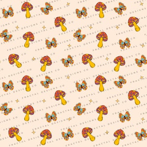 Preview image for Retro Mushrooms and Butterflies Digital Design Paper