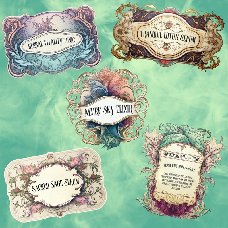 Preview image for an Editable Botanical Apothecary Labels Canva Template