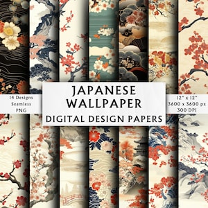 Japanische Tapete Papiere - Orientalische Papiere - Nahtlose Muster - Digitaler Hintergrund - Sofortiger Download - 14 Designs