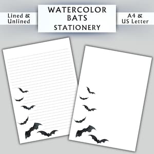 Papelería con murciélagos en acuarela - Papelería imprimible - Papelería digital con acuarela - Papelería de Halloween - Papel de escritura digital