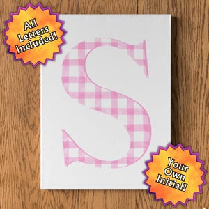 Benutzerdefinierter rosa karierter Buchstabe, Küstencowgirl-Druck, trendiger Küstendruck, Delft Pink Monogrammdruck, Geschenk für sie, Chinoiserie-Druck
