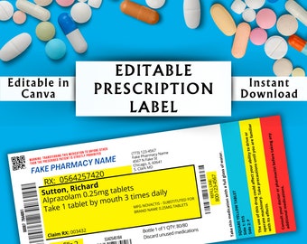 Editable Prescription Label Template - Printable Editable Horizontal RX Bottle - Pill Bottle Label - Canva Template - Instant Download #03