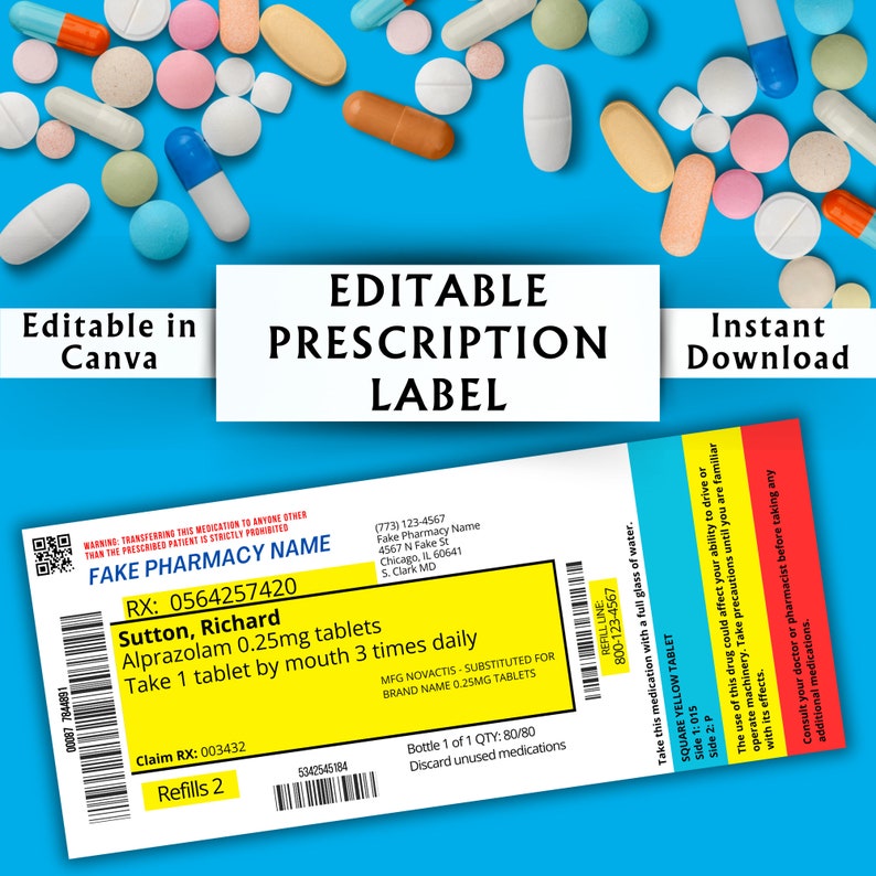 Editable Prescription Label Template Printable Editable Horizontal RX Editable Prescription Label Template Printable Editable Horizontal RX