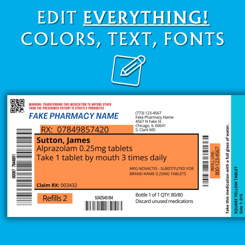 Preview image for an Editable Prescription Label Canva Template